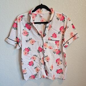 Victoria's Secret Floral Print Shirt - Pink and White